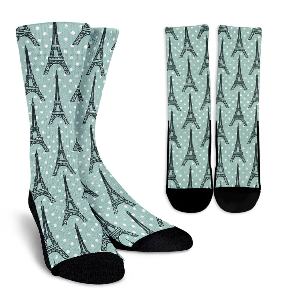Eiffel Tower Polka Dot Print Crew Socks