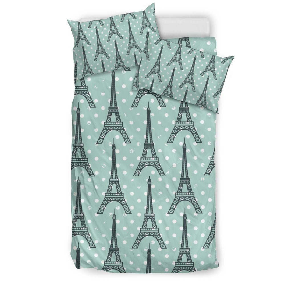 Eiffel Tower Polka Dot Print Duvet Cover Bedding Set