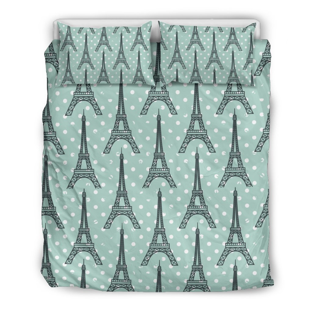 Eiffel Tower Polka Dot Print Duvet Cover Bedding Set