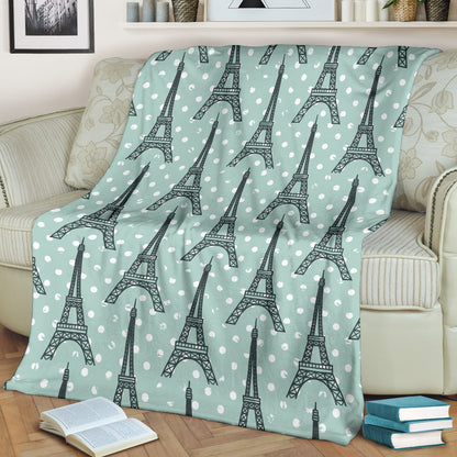 Eiffel Tower Polka Dot Print Fleece Blanket