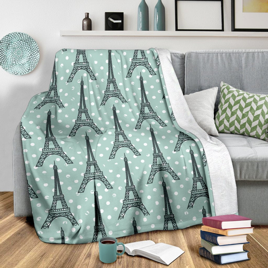 Eiffel Tower Polka Dot Print Fleece Blanket