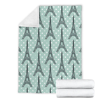 Eiffel Tower Polka Dot Print Fleece Blanket