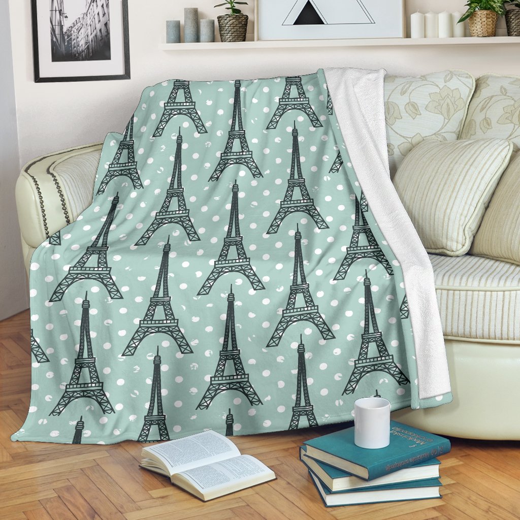Eiffel Tower Polka Dot Print Fleece Blanket