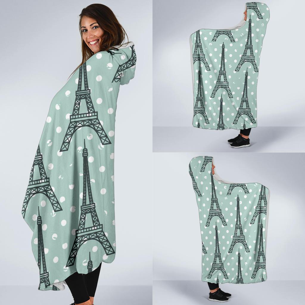Eiffel Tower Polka Dot Print Hooded Blanket-JTAMIGO.COM
