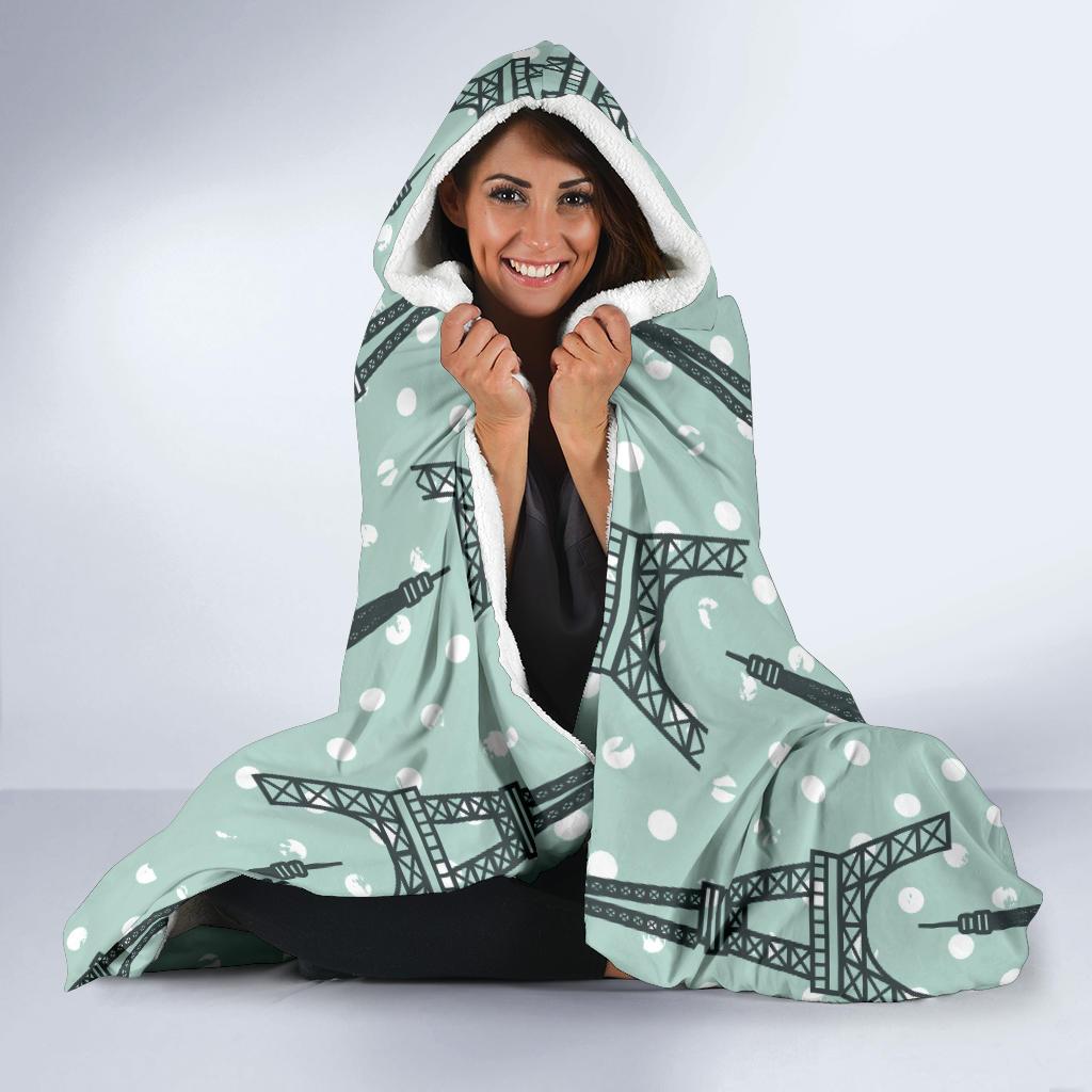Eiffel Tower Polka Dot Print Hooded Blanket-JTAMIGO.COM