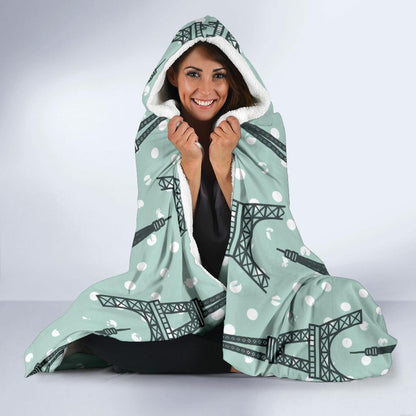 Eiffel Tower Polka Dot Print Hooded Blanket-JTAMIGO.COM
