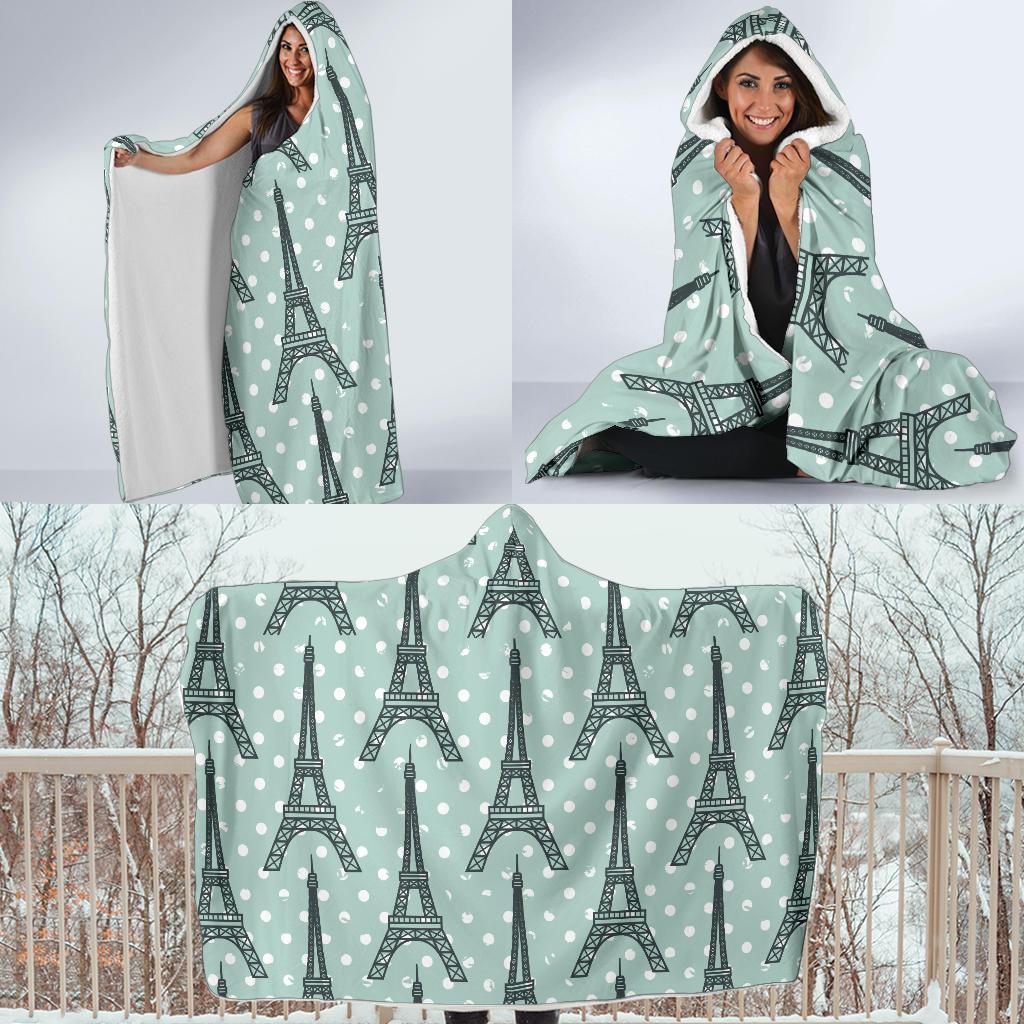 Eiffel Tower Polka Dot Print Hooded Blanket-JTAMIGO.COM