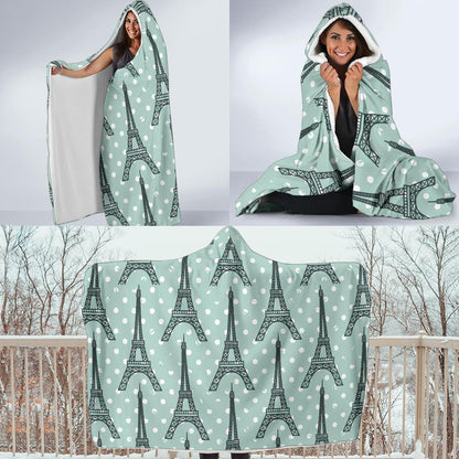 Eiffel Tower Polka Dot Print Hooded Blanket-JTAMIGO.COM