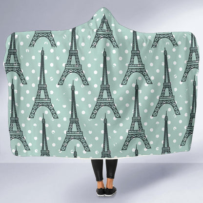 Eiffel Tower Polka Dot Print Hooded Blanket-JTAMIGO.COM