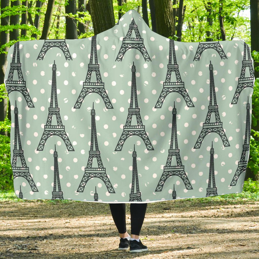 Eiffel Tower Polka Dot Print Hooded Blanket-JTAMIGO.COM