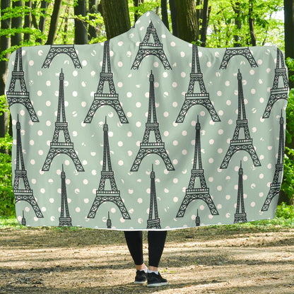 Eiffel Tower Polka Dot Print Hooded Blanket-JTAMIGO.COM