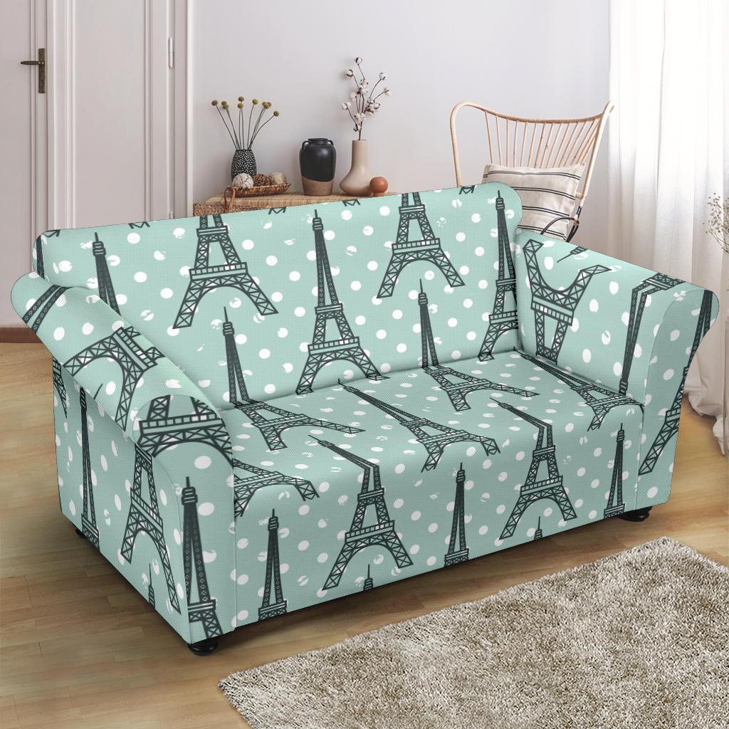 Eiffel Tower Polka Dot Print Loveseat Slipcover-JTAMIGO.COM