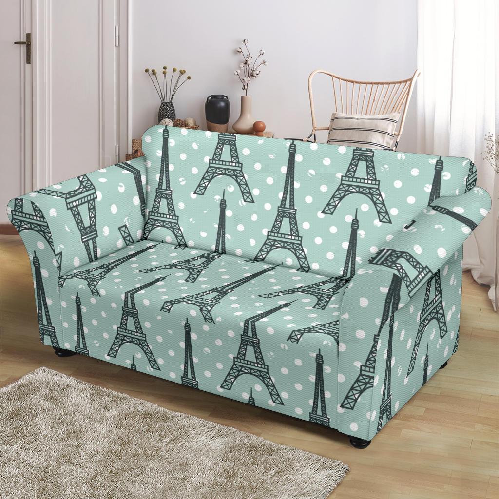Eiffel Tower Polka Dot Print Loveseat Slipcover-JTAMIGO.COM