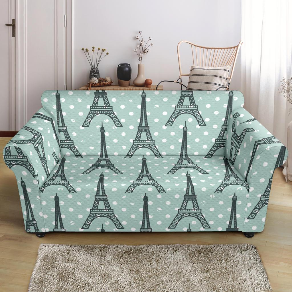 Eiffel Tower Polka Dot Print Loveseat Slipcover-JTAMIGO.COM