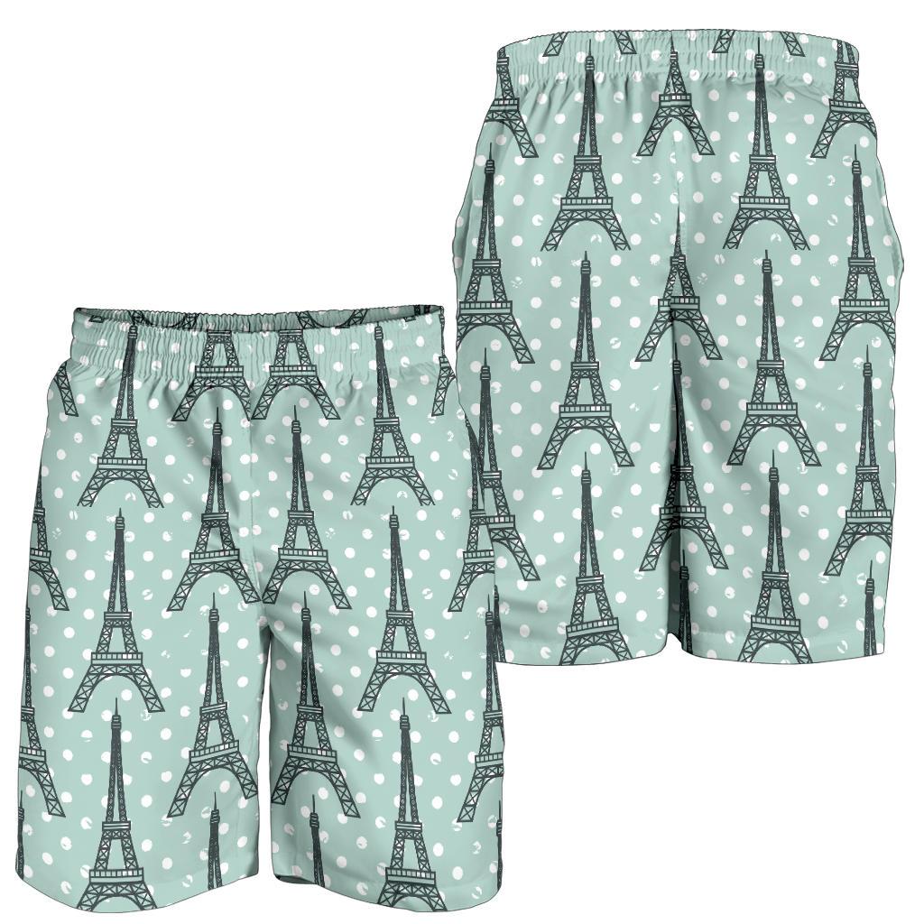 Eiffel Tower Polka Dot Print Mens Shorts-JTAMIGO.COM
