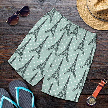 Eiffel Tower Polka Dot Print Mens Shorts-JTAMIGO.COM
