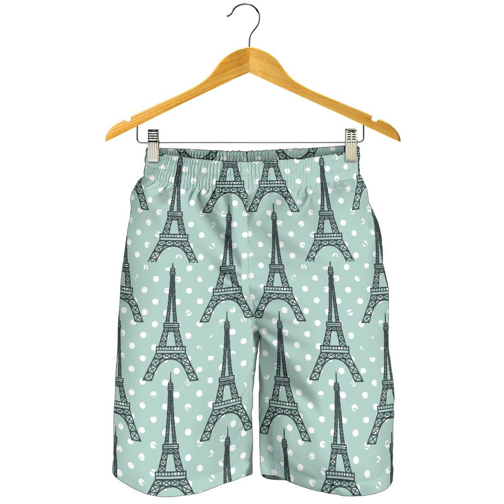 Eiffel Tower Polka Dot Print Mens Shorts-JTAMIGO.COM