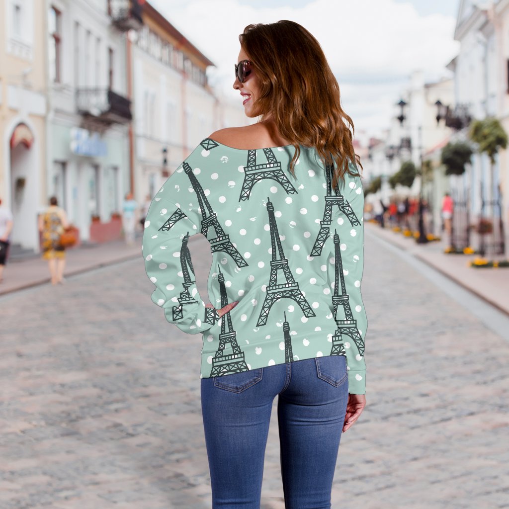 Eiffel Tower Polka Dot Print Off Shoulder Sweatshirt
