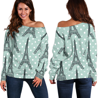 Eiffel Tower Polka Dot Print Off Shoulder Sweatshirt