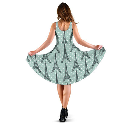Eiffel Tower Polka Dot Print Sleeveless Dress