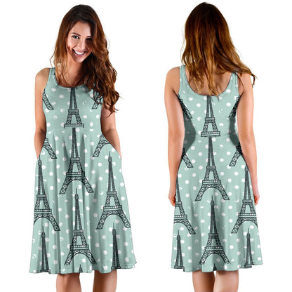 Eiffel Tower Polka Dot Print Sleeveless Dress
