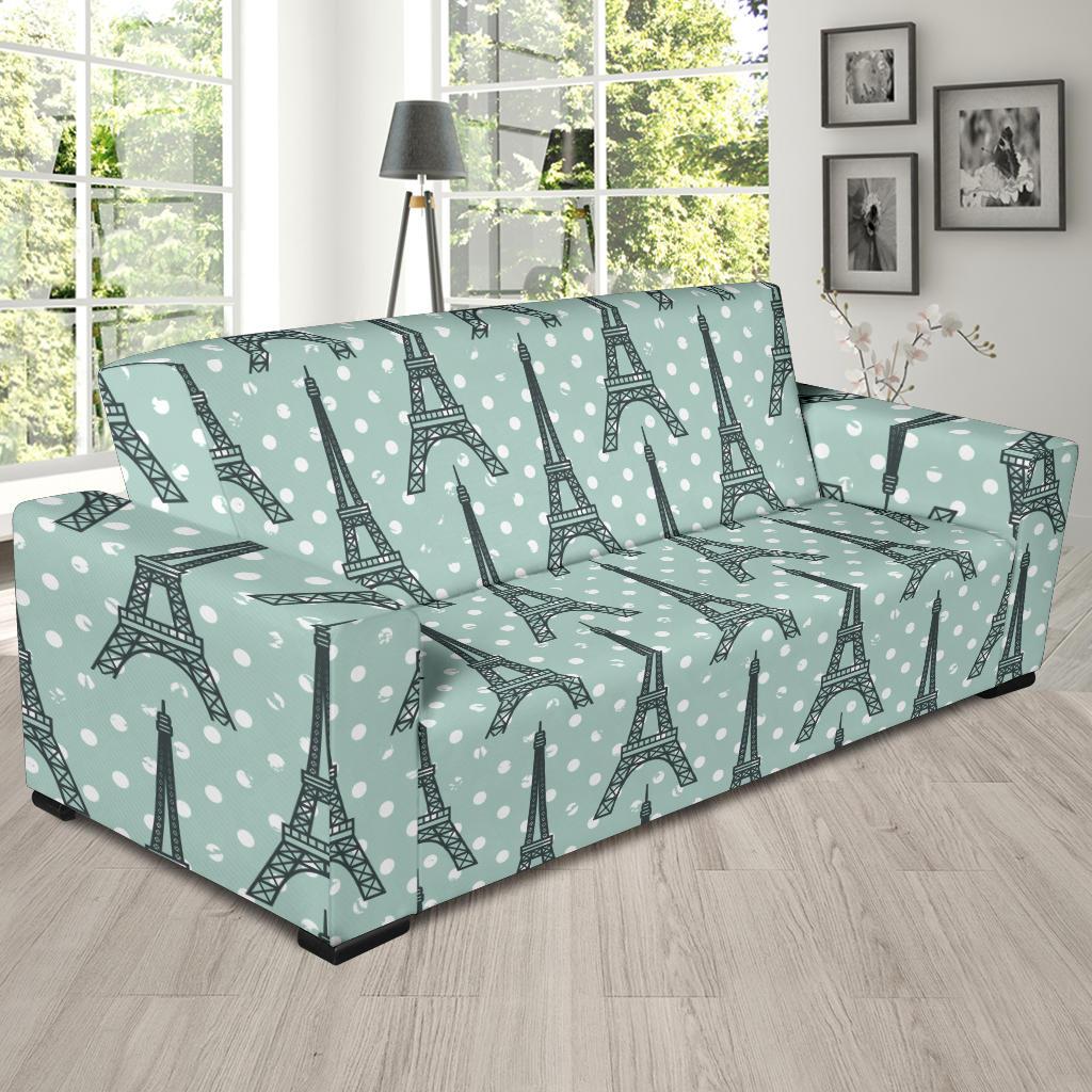 Eiffel Tower Polka Dot Print Sofa Slipcover-JTAMIGO.COM