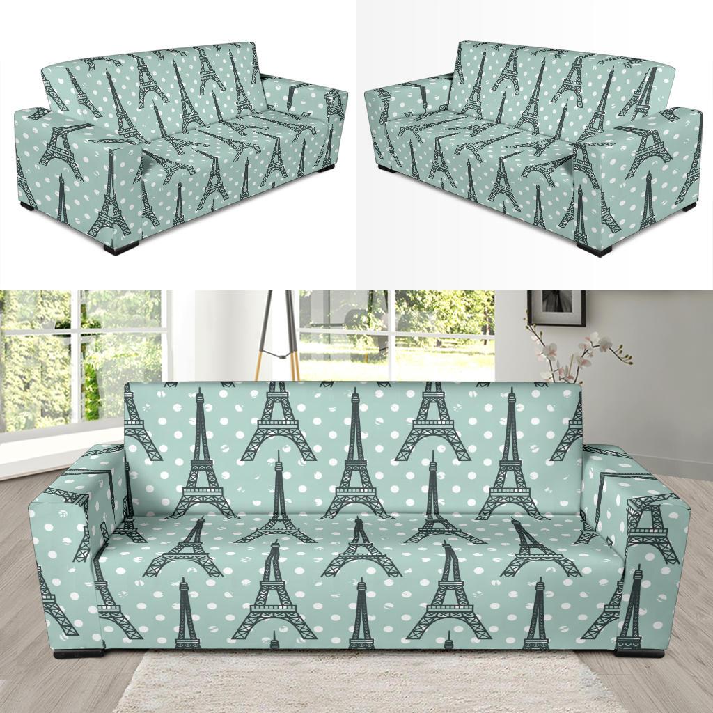 Eiffel Tower Polka Dot Print Sofa Slipcover-JTAMIGO.COM