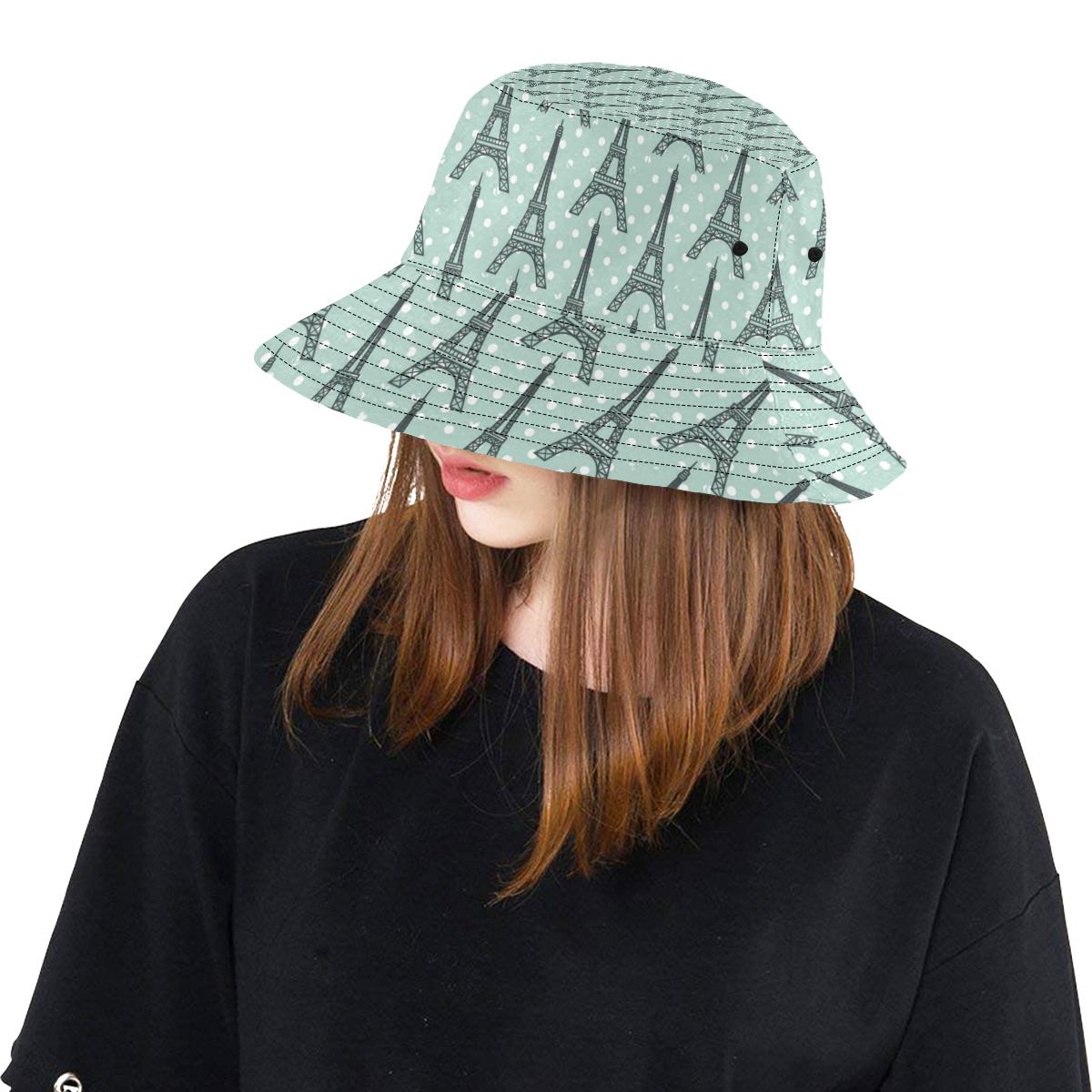 Eiffel Tower Polka Dot Print Unisex Bucket Hat