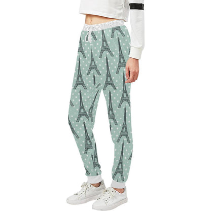 Eiffel Tower Polka Dot Print Unisex Casual Sweatpants (Model L11)-JTAMIGO.COM