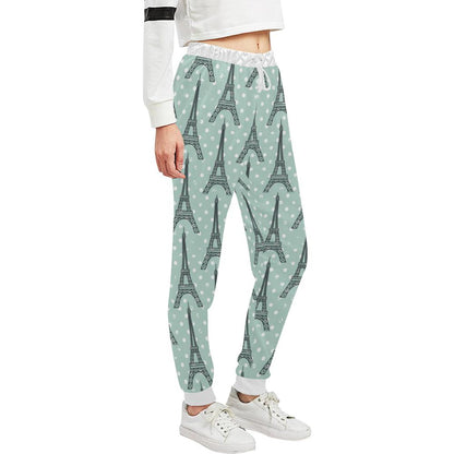 Eiffel Tower Polka Dot Print Unisex Casual Sweatpants (Model L11)-JTAMIGO.COM