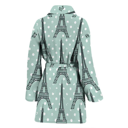 Eiffel Tower Polka Dot Print Women Bath Robe-JTAMIGO.COM