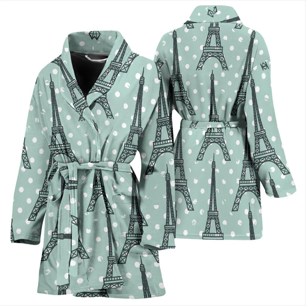 Eiffel Tower Polka Dot Print Women Bath Robe-JTAMIGO.COM