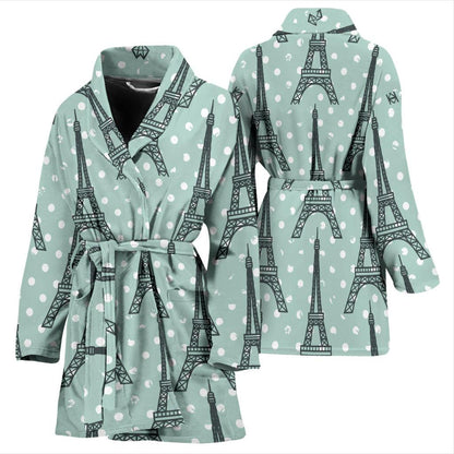 Eiffel Tower Polka Dot Print Women Bath Robe-JTAMIGO.COM