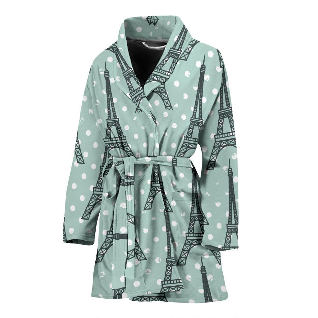 Eiffel Tower Polka Dot Print Women Bath Robe-JTAMIGO.COM
