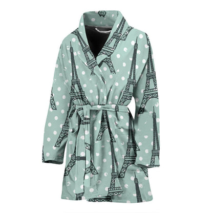 Eiffel Tower Polka Dot Print Women Bath Robe-JTAMIGO.COM