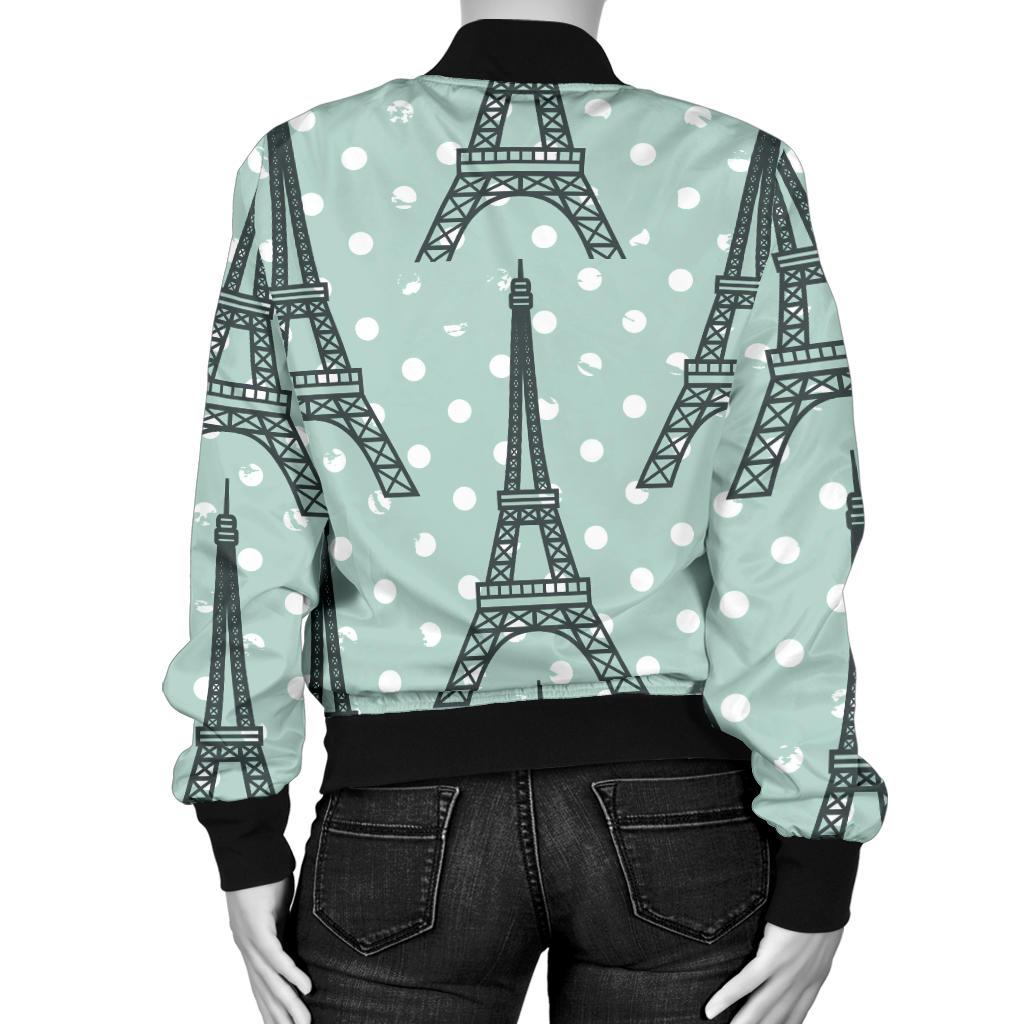 Eiffel Tower Polka Dot Print Women Casual Bomber Jacket
