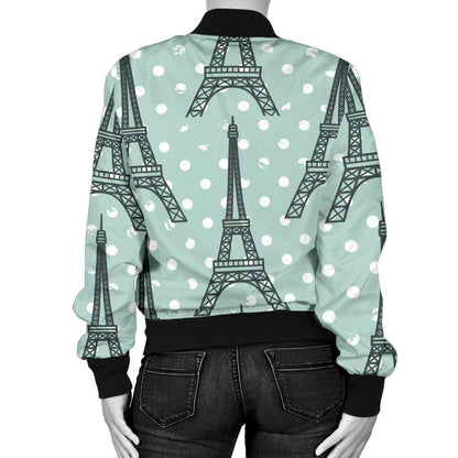 Eiffel Tower Polka Dot Print Women Casual Bomber Jacket
