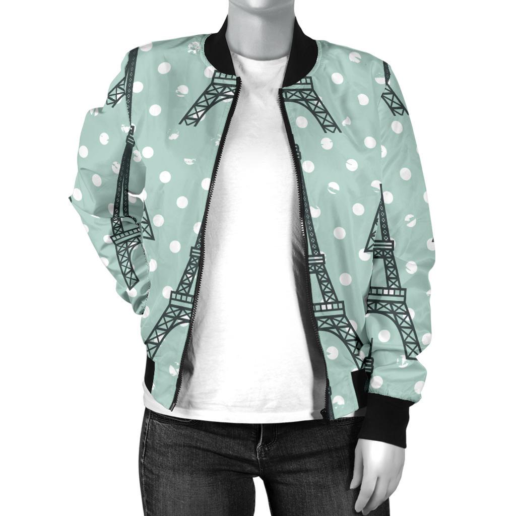 Eiffel Tower Polka Dot Print Women Casual Bomber Jacket