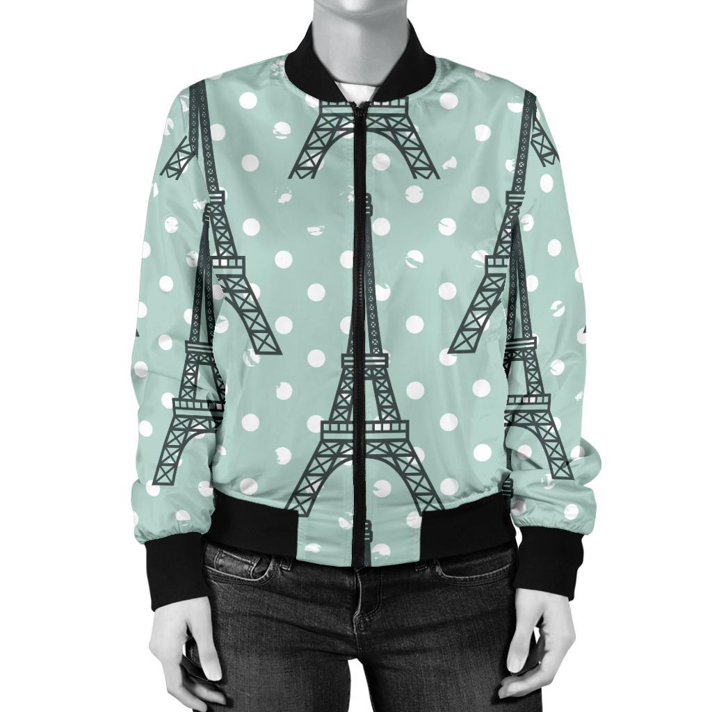 Eiffel Tower Polka Dot Print Women Casual Bomber Jacket