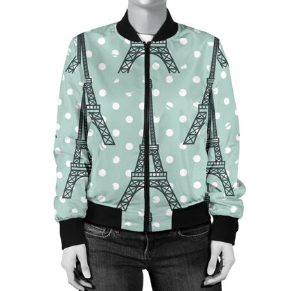 Eiffel Tower Polka Dot Print Women Casual Bomber Jacket
