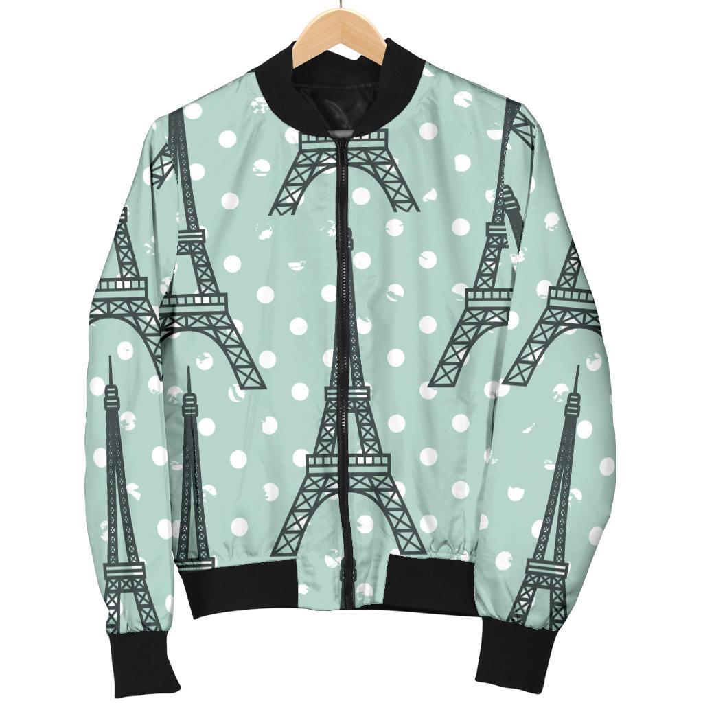 Eiffel Tower Polka Dot Print Women Casual Bomber Jacket
