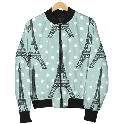 Eiffel Tower Polka Dot Print Women Casual Bomber Jacket