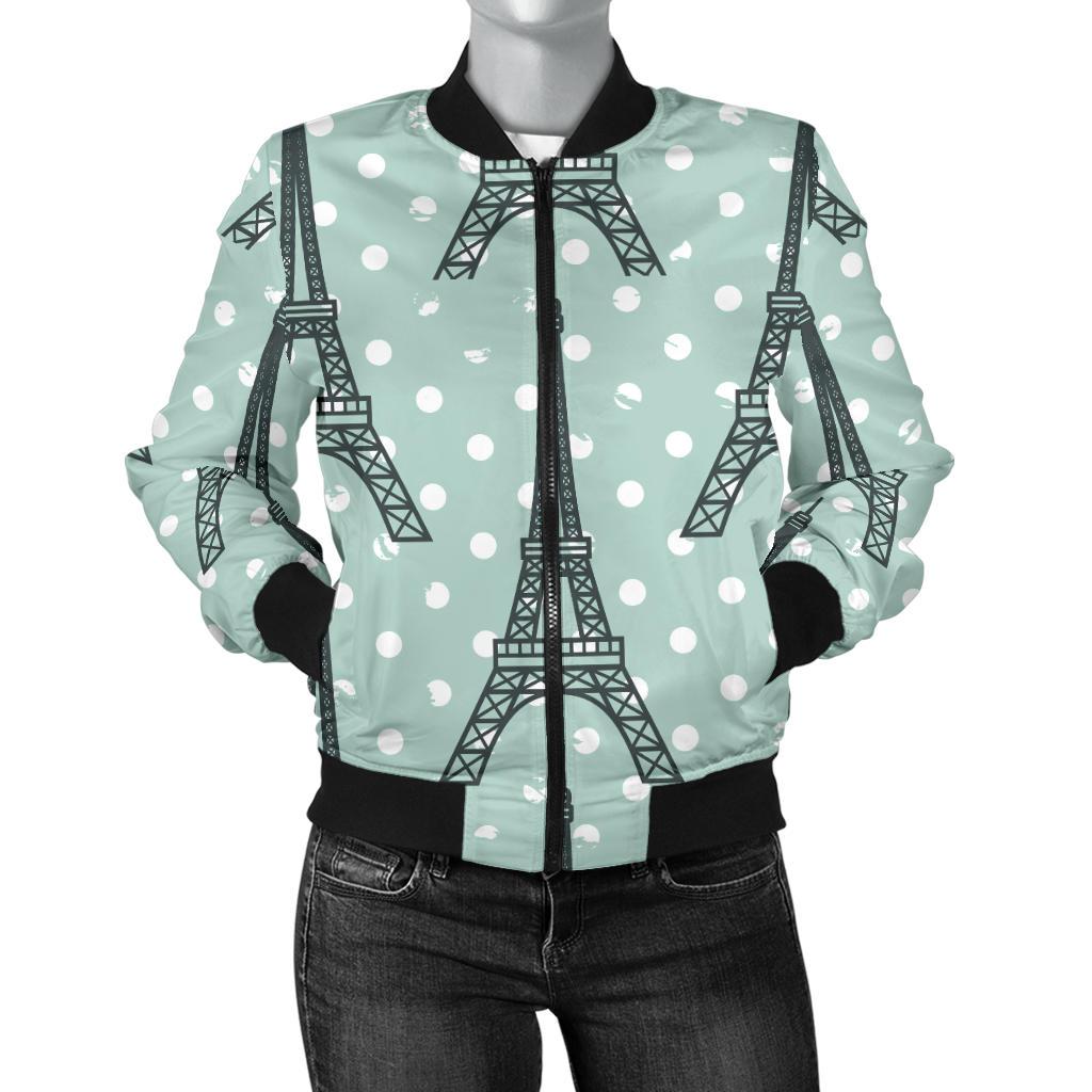 Eiffel Tower Polka Dot Print Women Casual Bomber Jacket