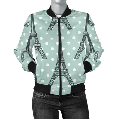 Eiffel Tower Polka Dot Print Women Casual Bomber Jacket