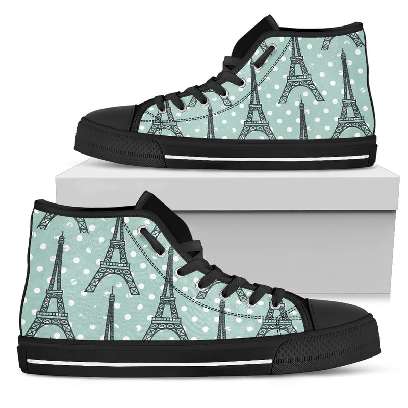 Eiffel Tower Polka Dot Print Women High Top Shoes