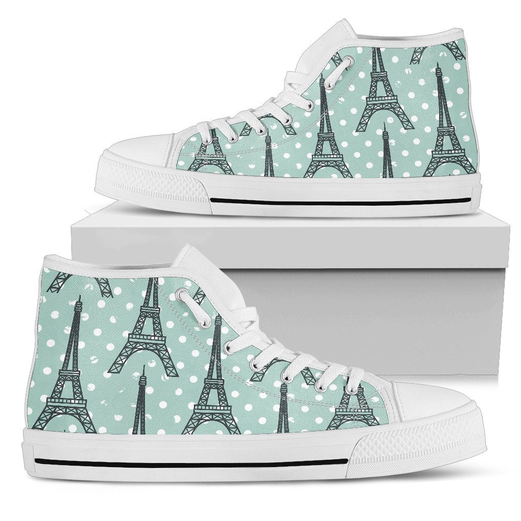 Eiffel Tower Polka Dot Print Women High Top Shoes