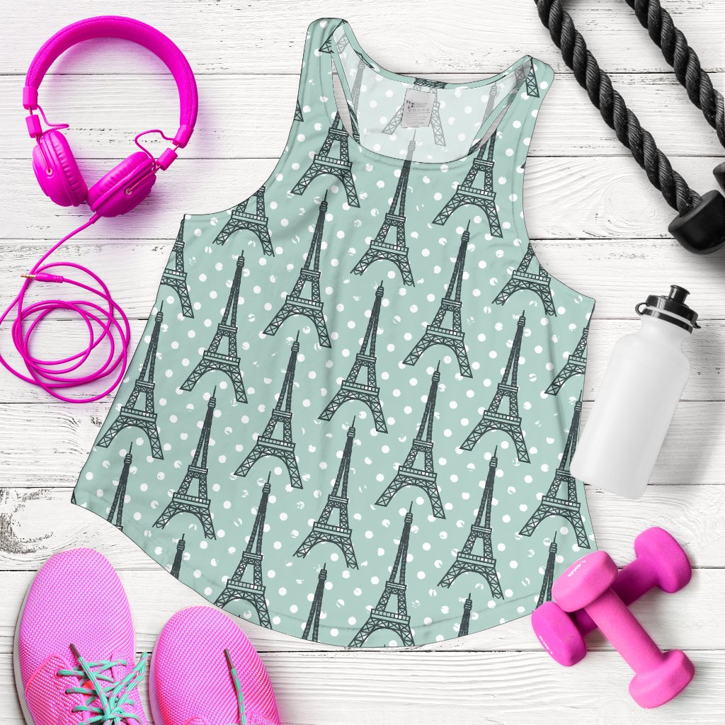 Eiffel Tower Polka Dot Print Women Racerback Tank Top