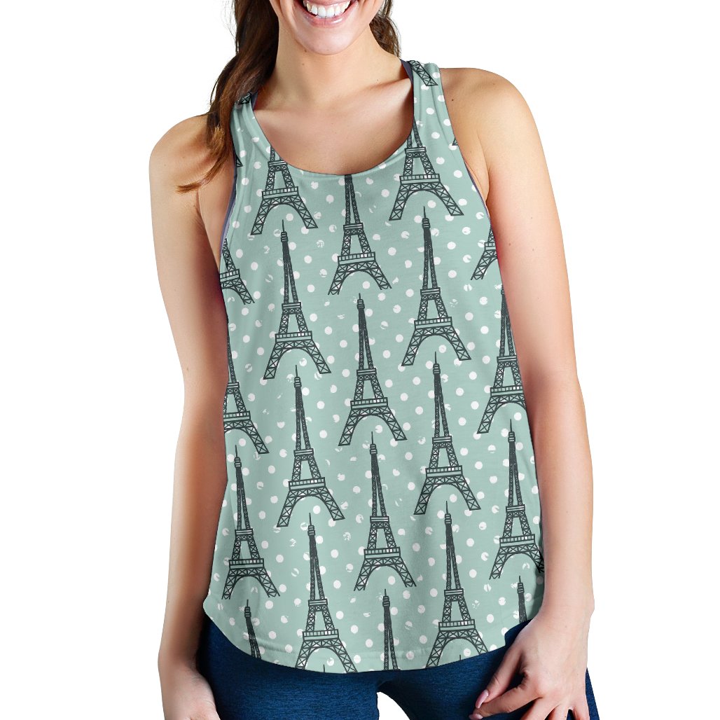 Eiffel Tower Polka Dot Print Women Racerback Tank Top