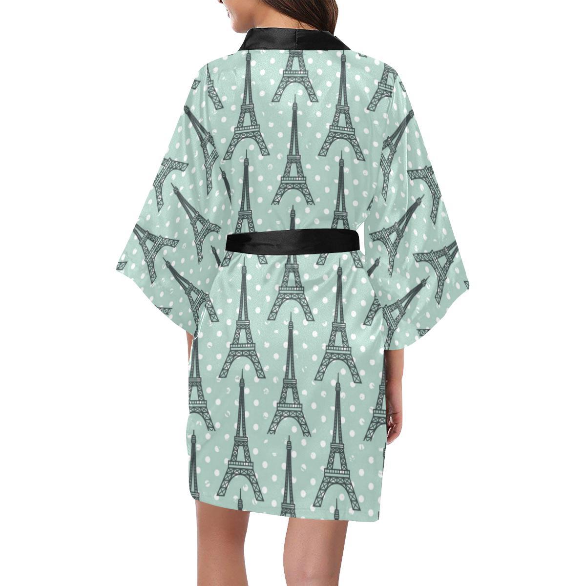 Eiffel Tower Polka Dot Print Women Short Kimono Robe