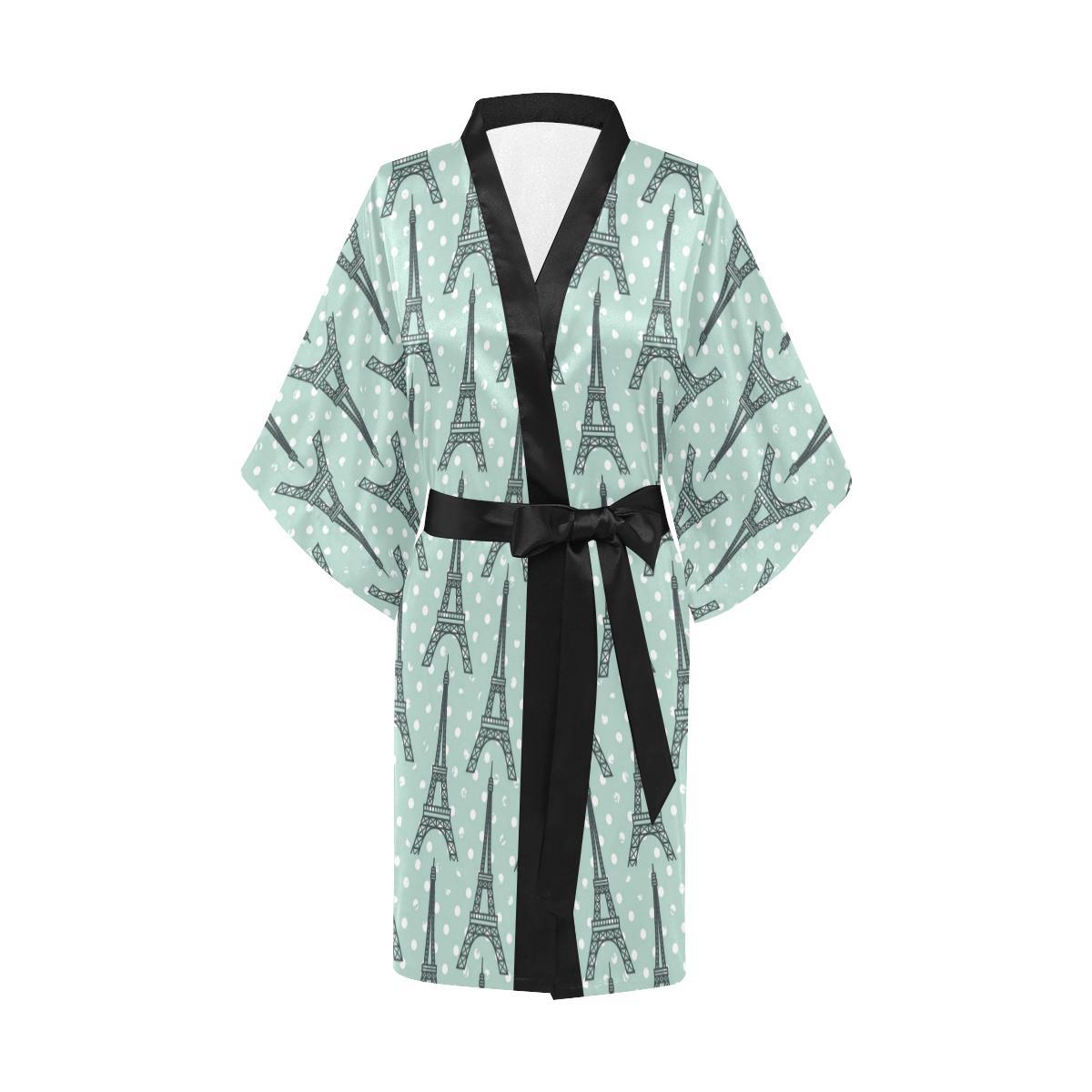 Eiffel Tower Polka Dot Print Women Short Kimono Robe
